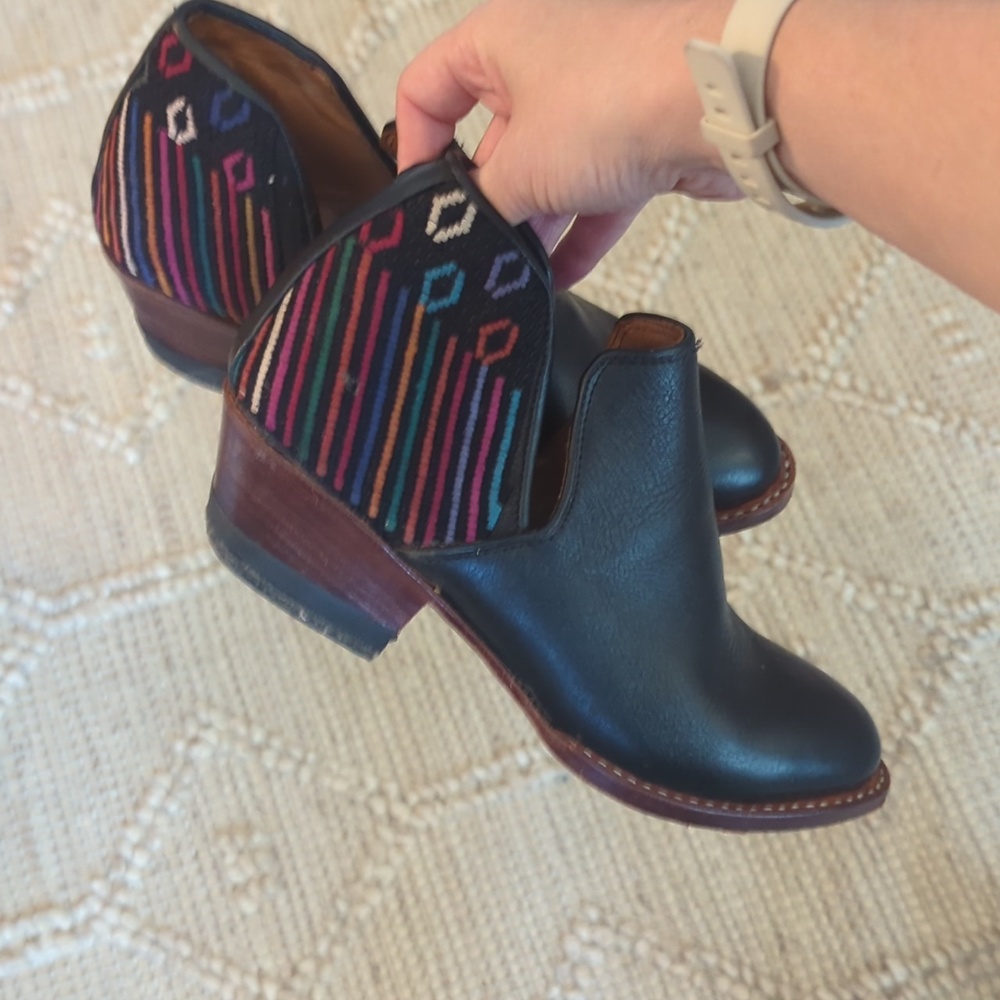 Handmade Leather Ankle Boots | Embroidered Detail | Black | Size 5